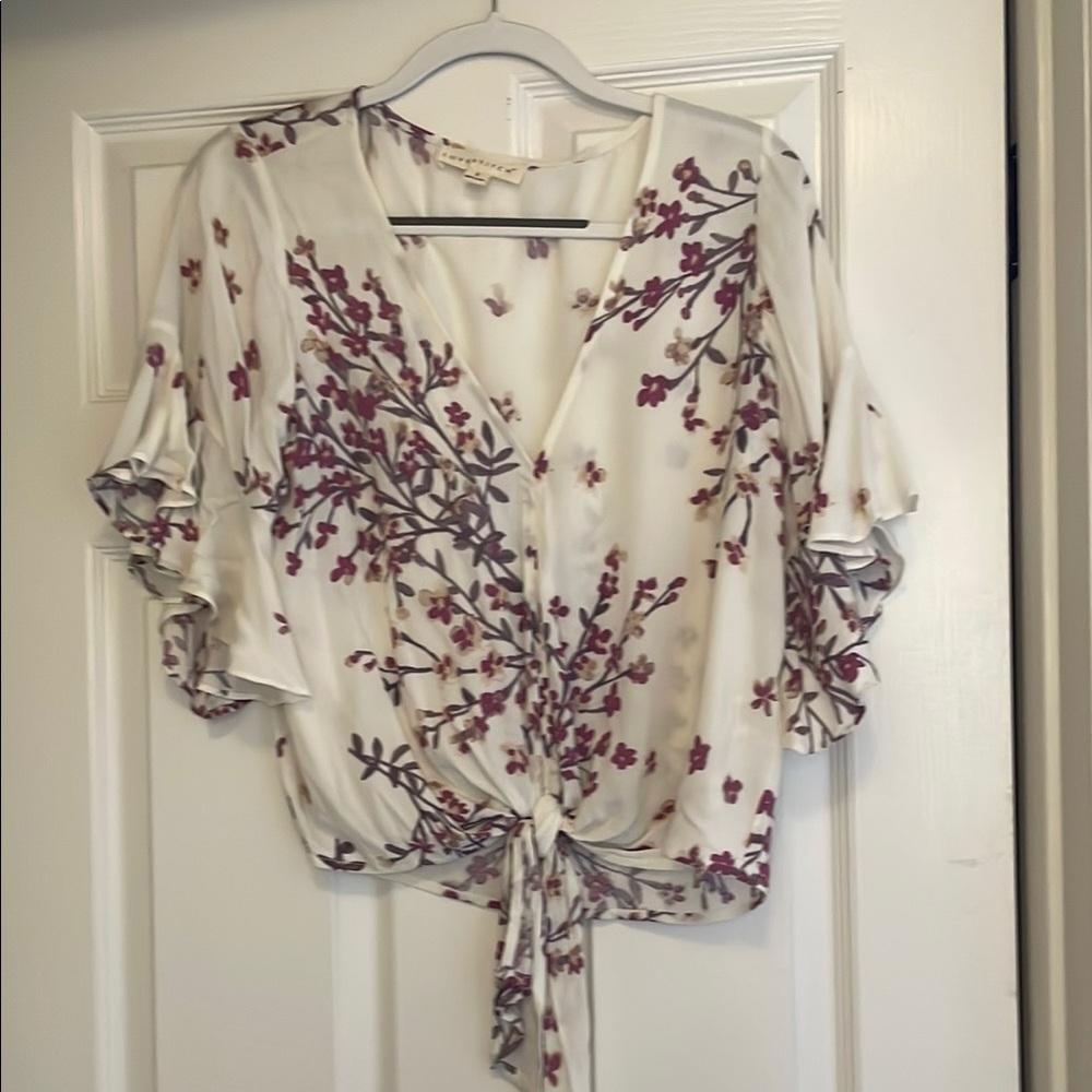 Floral Wrap Blouse - White and Purple